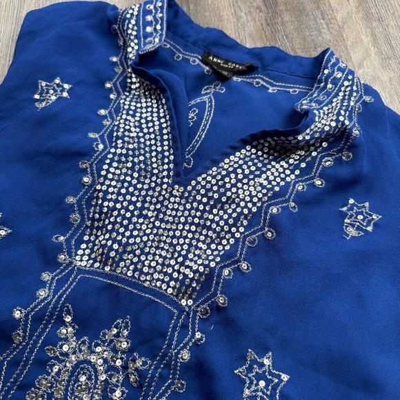 Anne Carson Women's 18 20‎ Blouse Embroidered Blue Long Sleeve Top - Picture 1 of 5